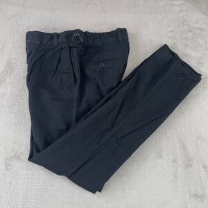 UNIS Pants Men 28x29 Black 100% Linen Side Adjustable Buckles Button Fly Pleated